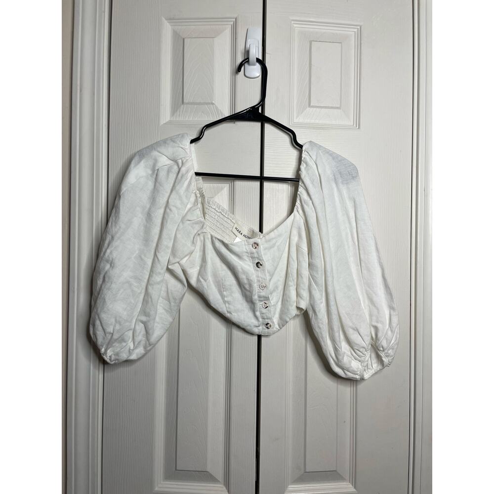 Mara Hoffman White Balloon Sleeve Cropped Top Womens Size 0 Blouse